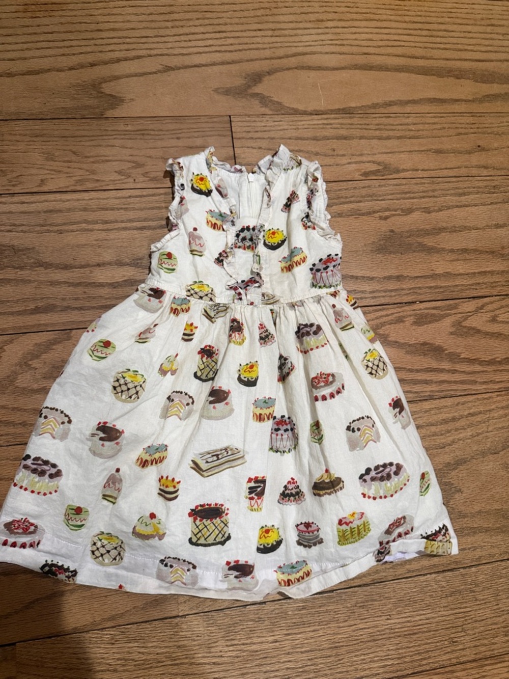 Pink Chicken White Cake-Print Ruffle Dress